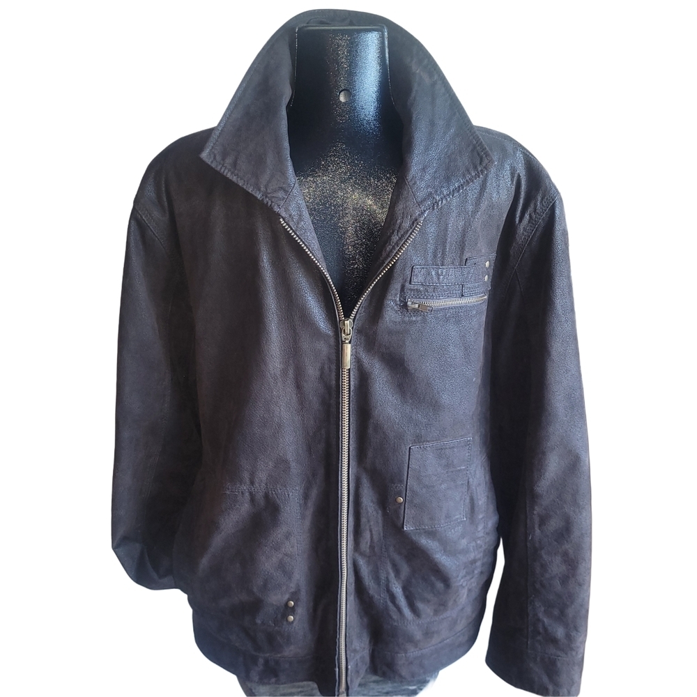 Idao Men's Dark Brown Suede Leather Jacket With Removable Lining Size L - Picture 3 of 9